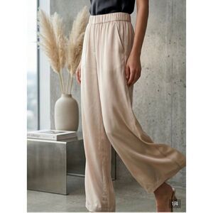 H&M Tan Satin Elastic Waist Wide Leg Pull-On Casual Trouser Pants Size XL